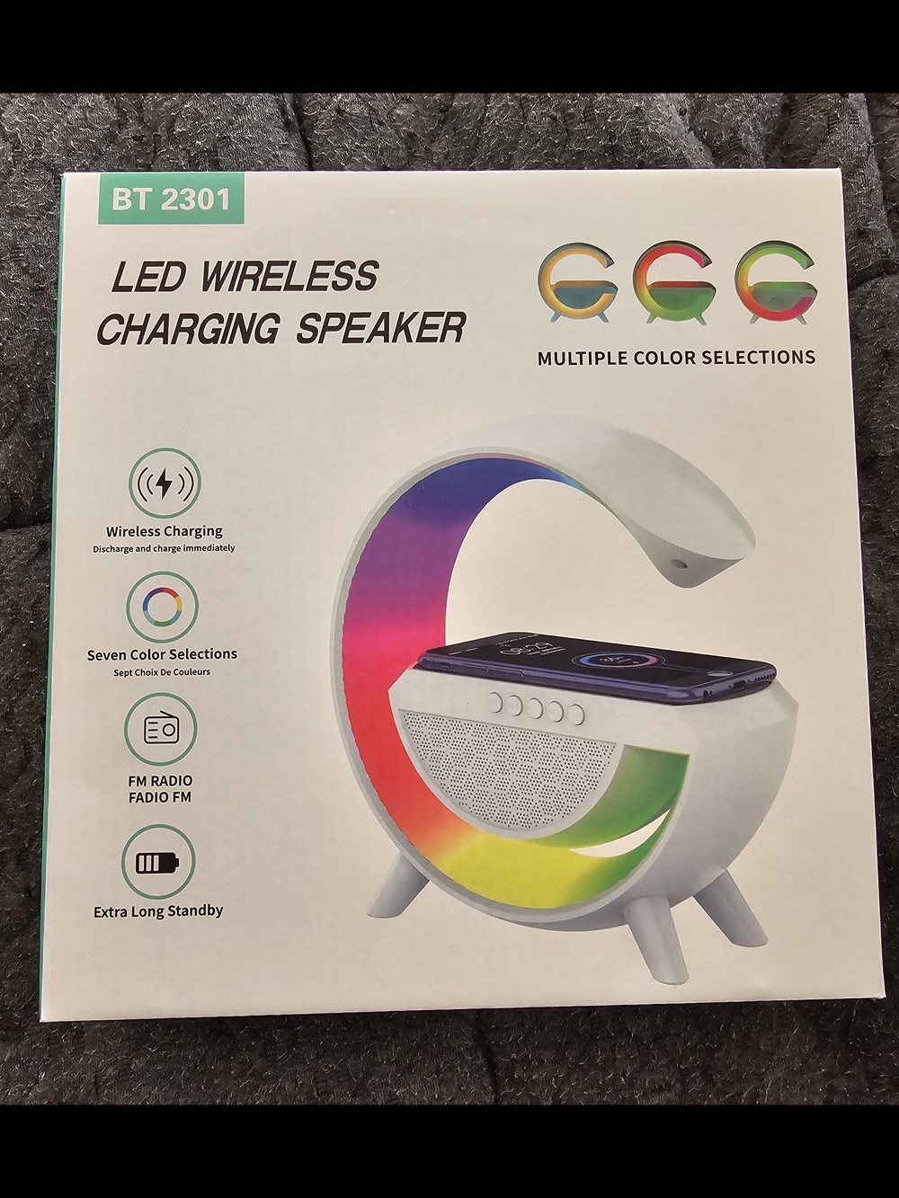 BT 2301 LED Wireless Charging Speaker - White with Multicolor LED